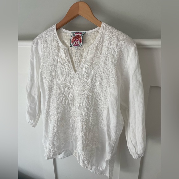 Johnny Was Split Neck Linen Blouse - Picture 4 of 9